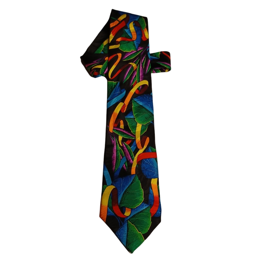 VTG RUSH LIMBAUGH NO BOUNDARIES COLLECTION Colorful Rainbow Print Silk Black Tie